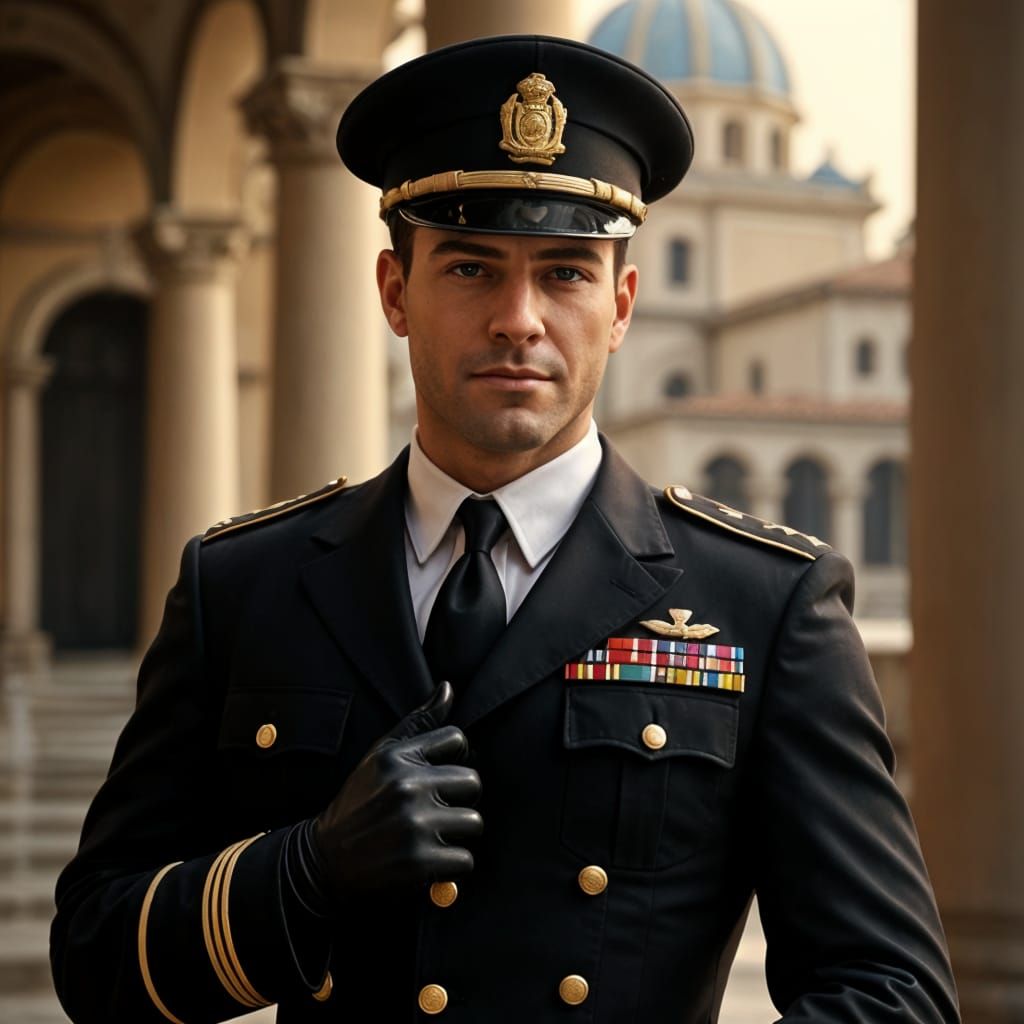 Italian Carabinieri Officer: Hyperrealistic Portrait in Blac...