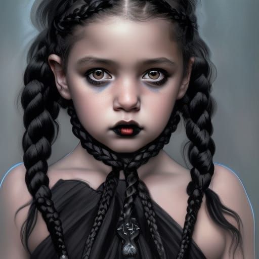 Baby Girl in Goth Dress, Detailed Digital Portrait