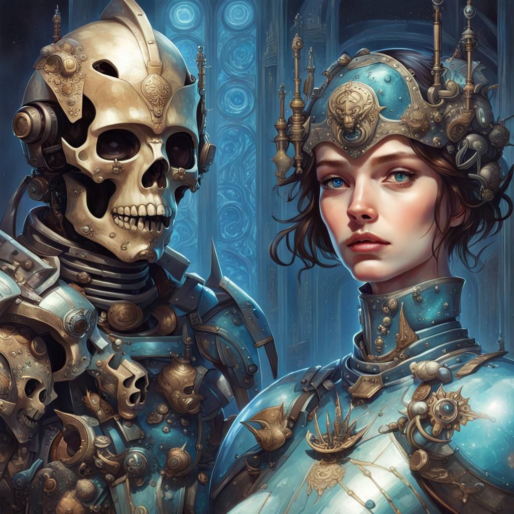 Brunette in Glass Armor with Glowing Skulls
