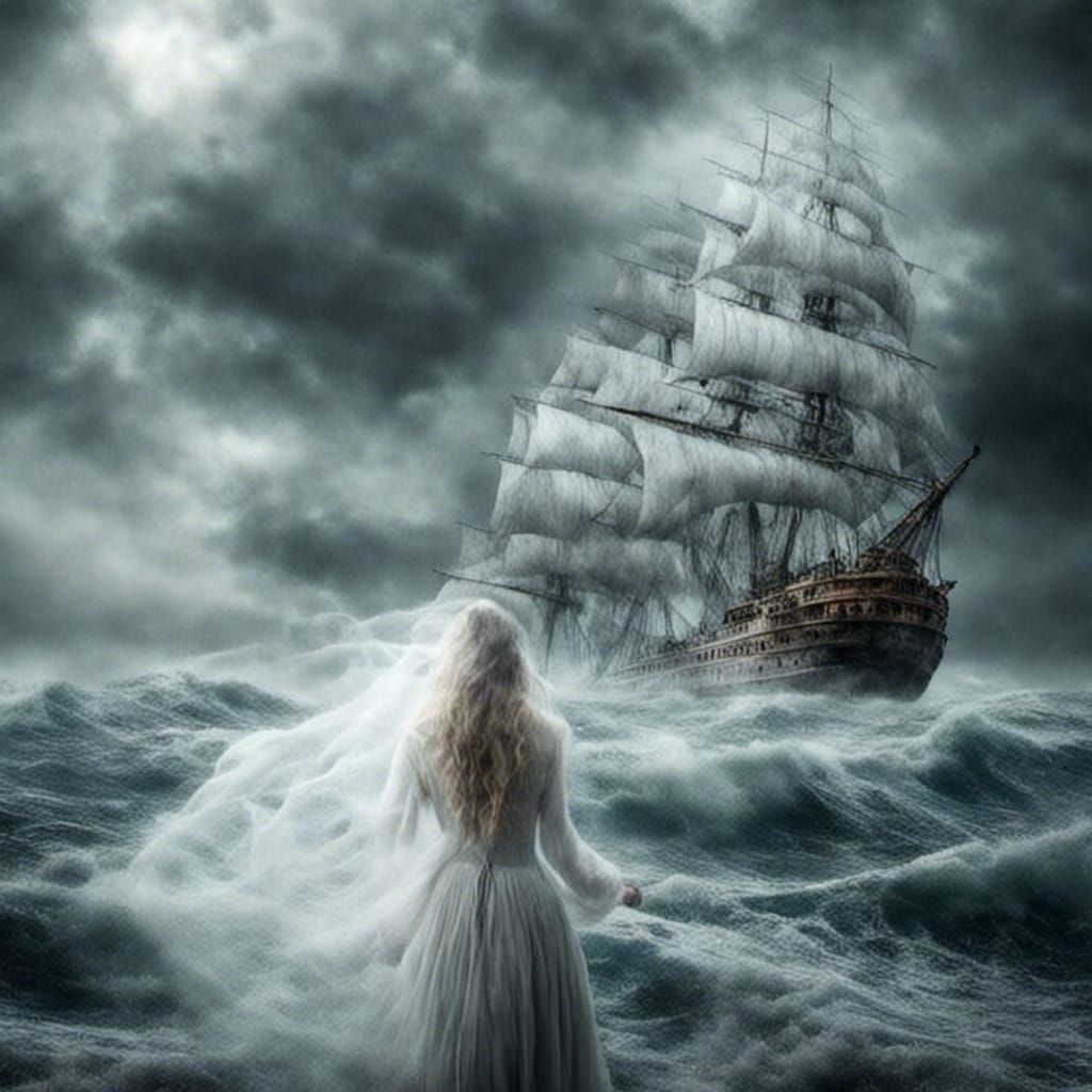 Ghostly Woman Sails Stormy Seas