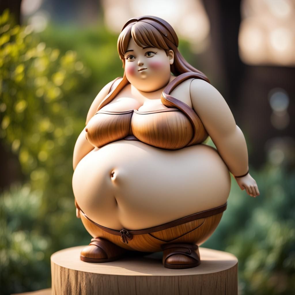 Wooden Anime Girl Statue with Bokeh