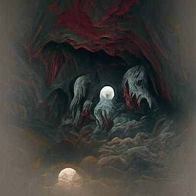 Demonic Cave Under Moonlight, Horror Art