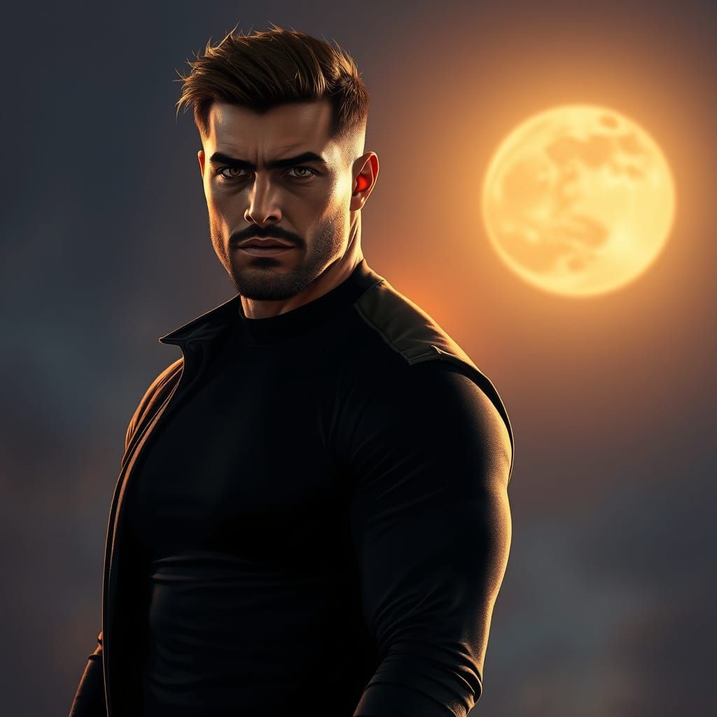 Confident Hero Illuminated by Moonlight