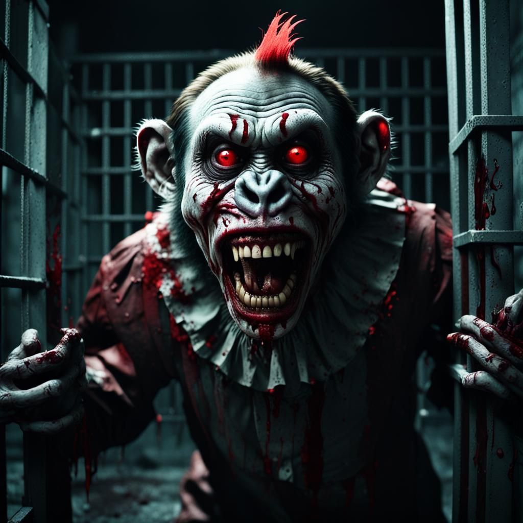 Zombie Monkey Clown Prison Guard in Horror Film Style