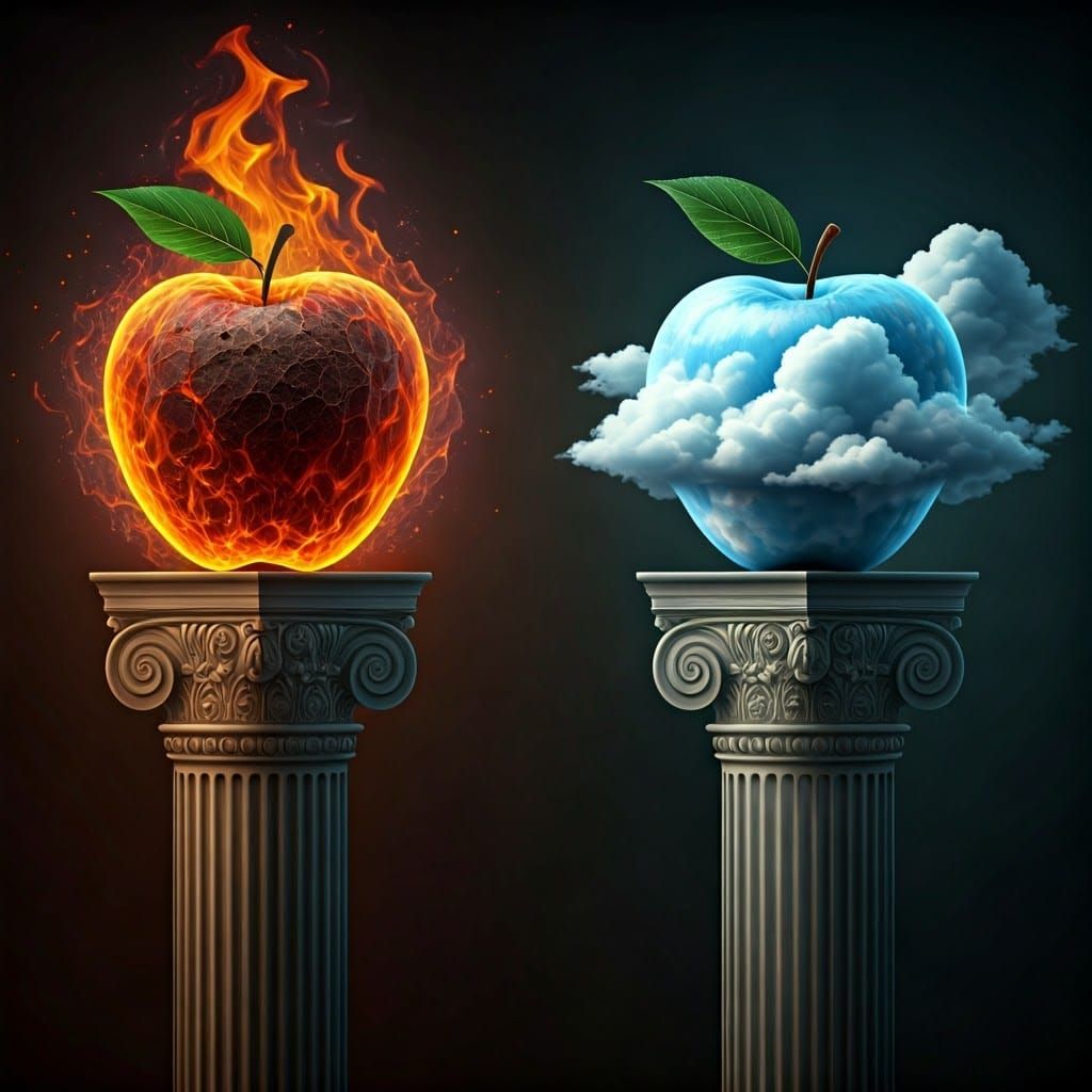 Surreal Apple Forms Emerge from Elemental Columns