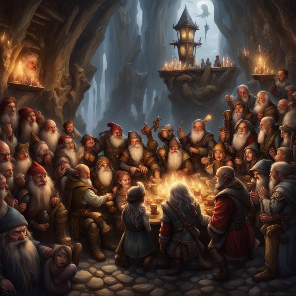 Fantasy Races Celebrate Unity: Detailed Matte Painting