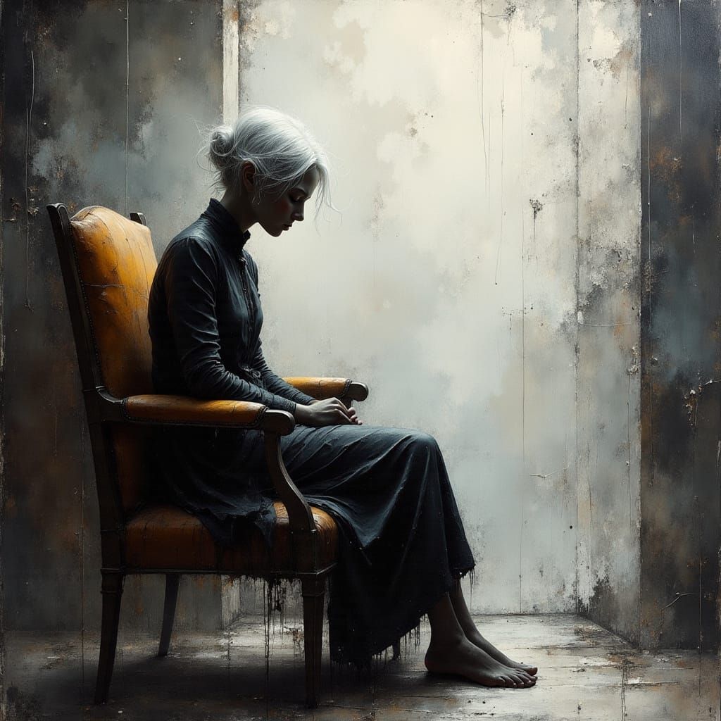 Elderly Woman Lost in Thought, Facing Dementia