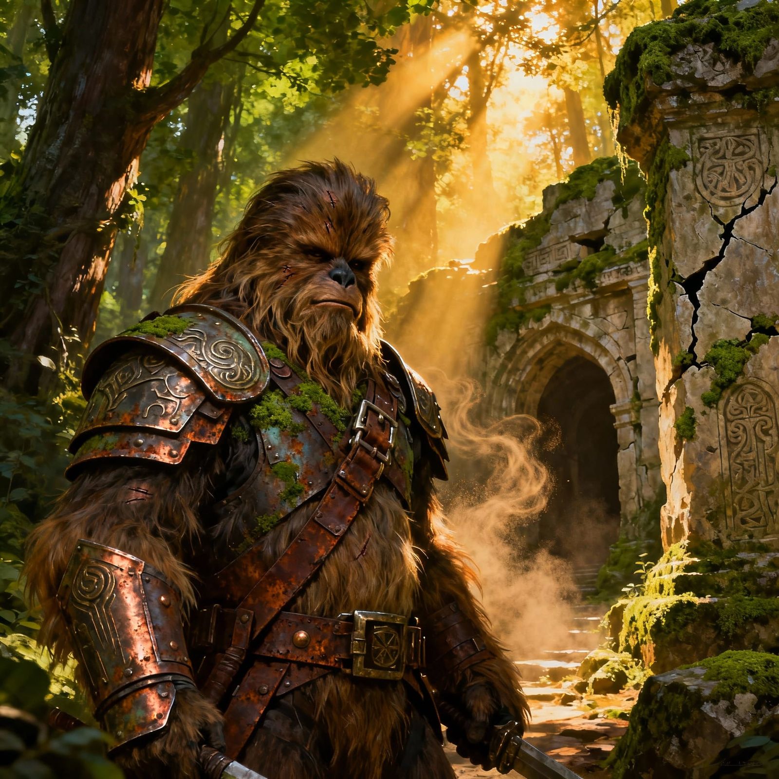 Majestic Wookiee Warrior in Ancient Forest