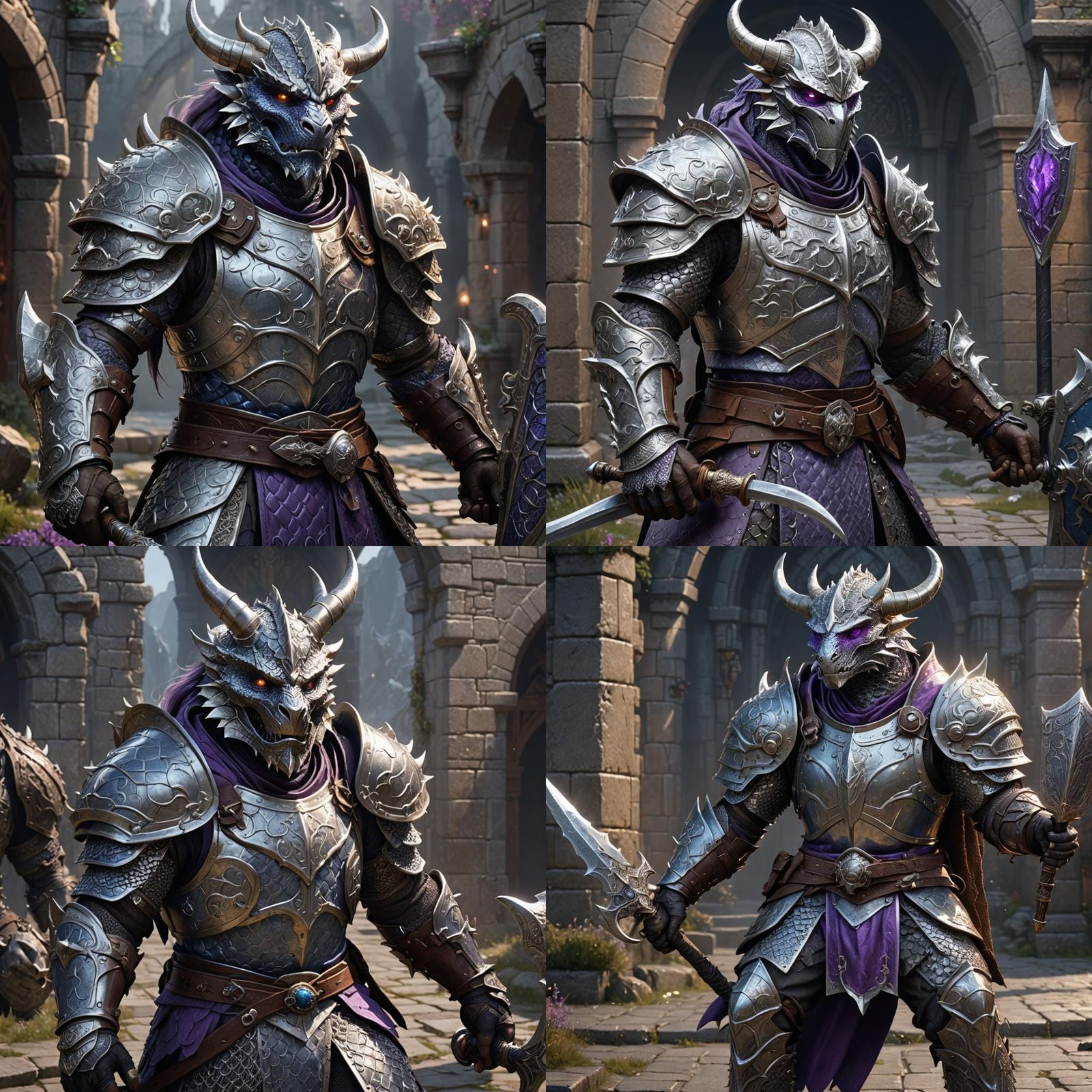 Silver Dragonborn Warrior in Intricate Detail