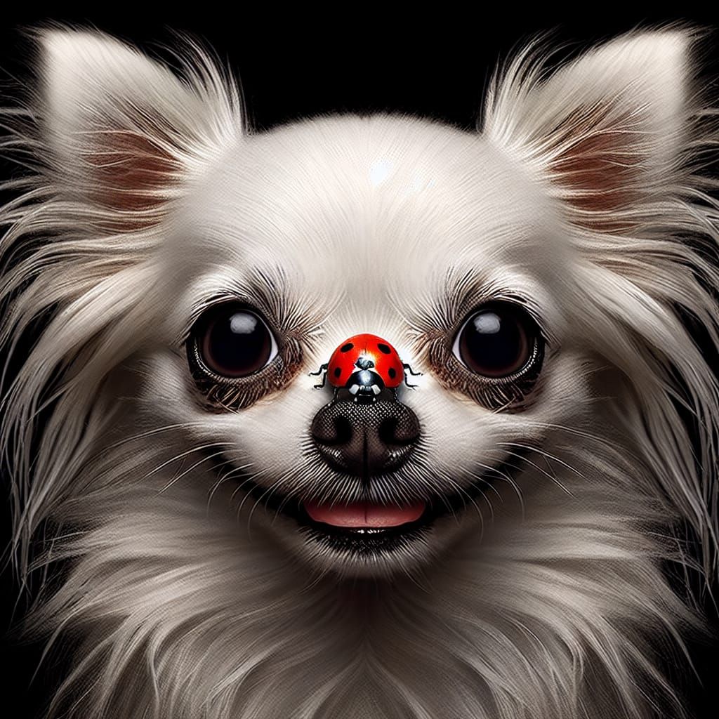 Chihuahua Portrait with Ladybug in Vivid Colors