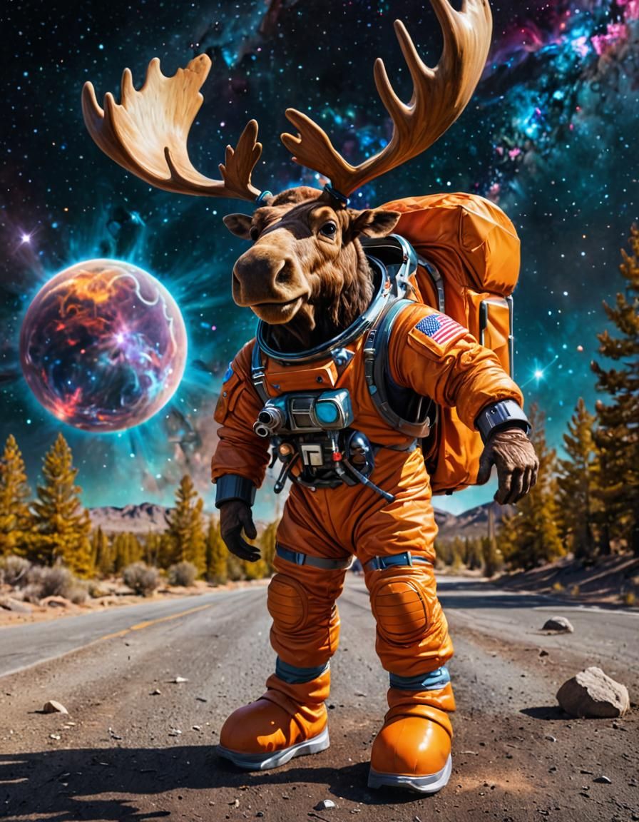 Nebula with Stars and Moose Astronaut Suit, Street Art