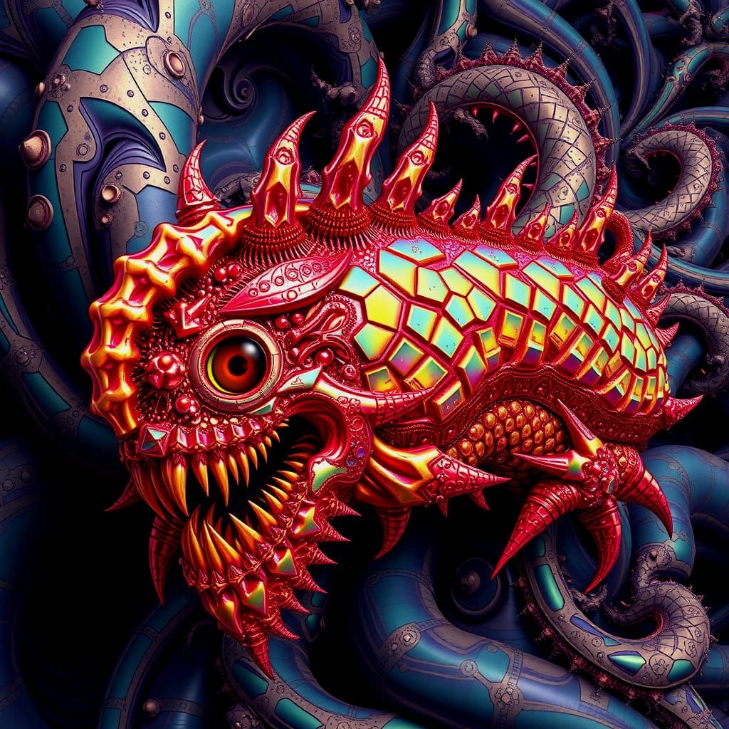 Psychedelic Entity with Fibonacci Eyes and Fractal Details