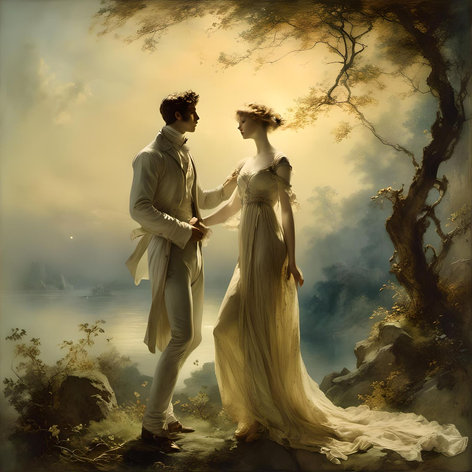 Golden Hour Landscape with Regency Couple
