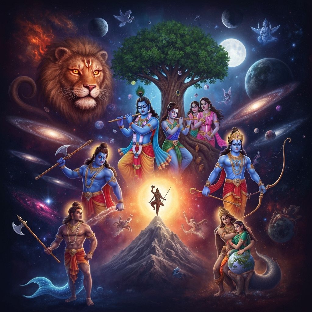 Vishnu's Avatars: A Surreal Mythological Fusion