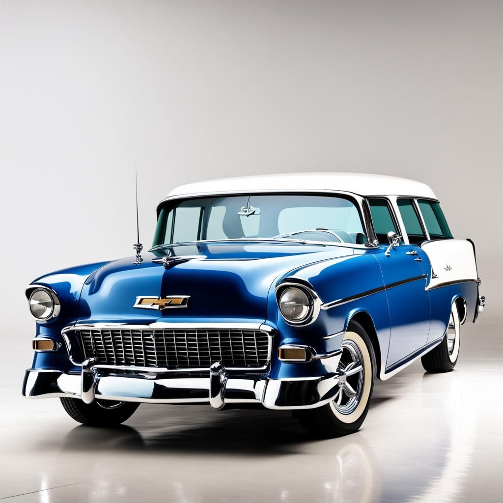Classic 1955 Chevy Nomad in Blue and White