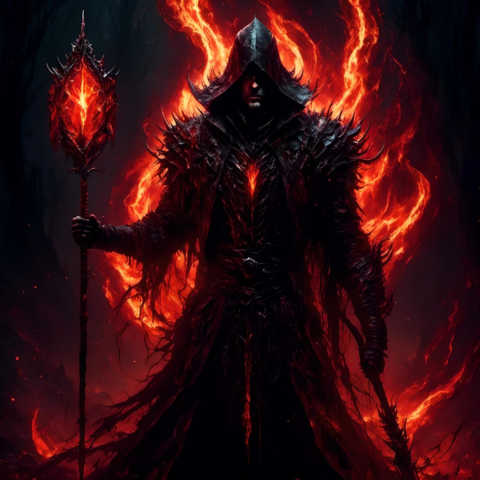 Evil Devil Wizard with Pitchfork Digital Illustration
