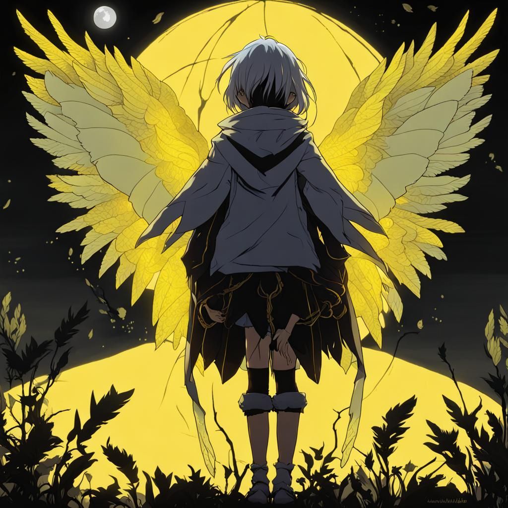 Bioluminescent Harpy Girl in Anime Stained Glass