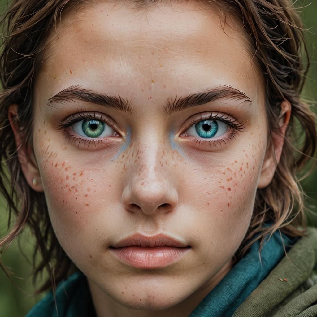 Androgynous Woman with Blue Eye in Detailed Matte Painting