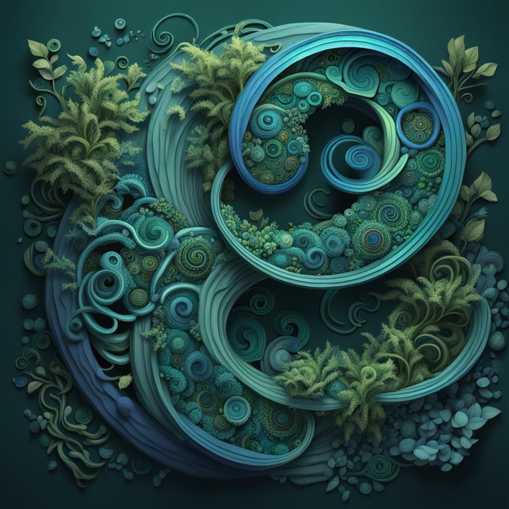 Intricate Zen Tangle Spiral in Blues and Greens
