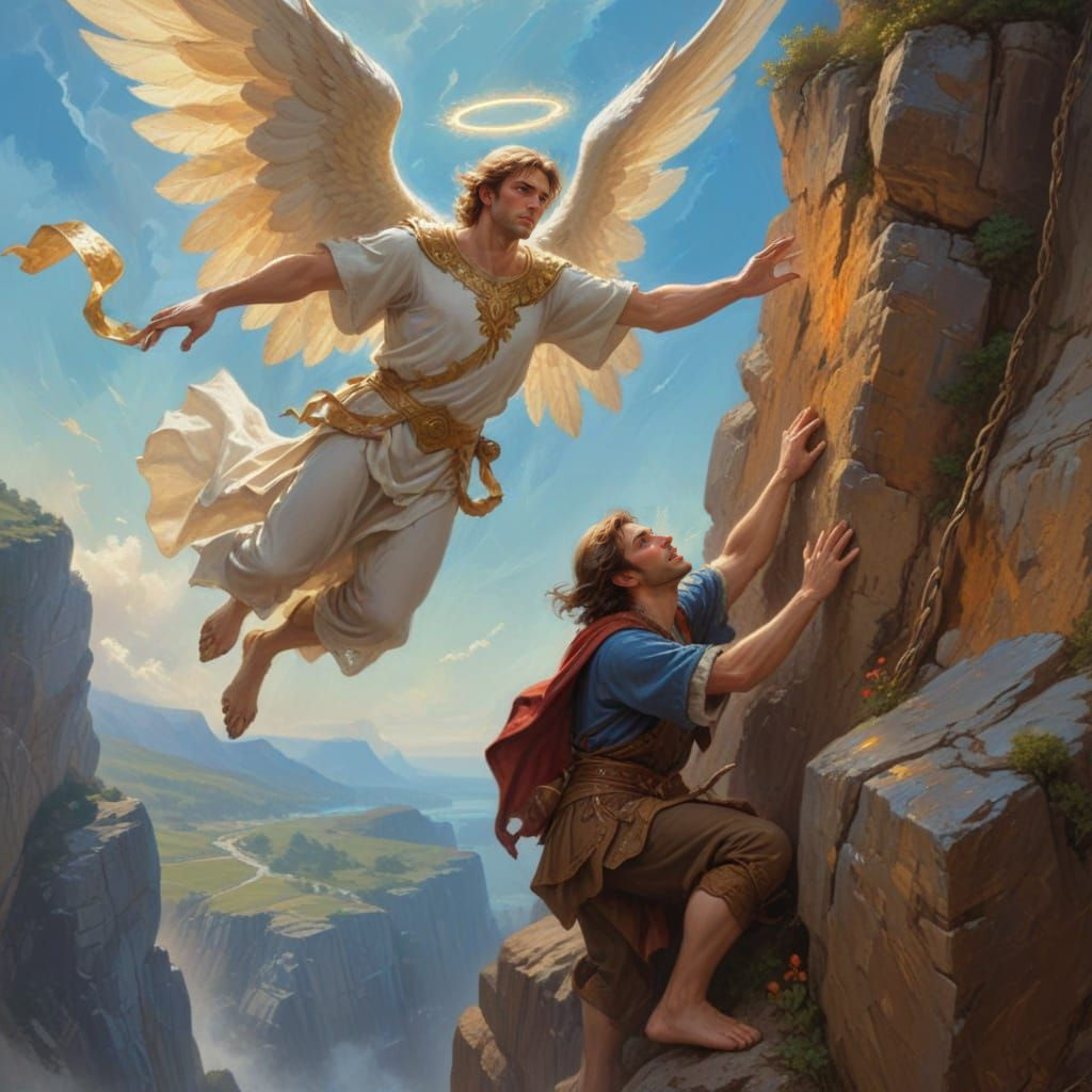 Vibrant Oil Painting of Angel Watching Over Person