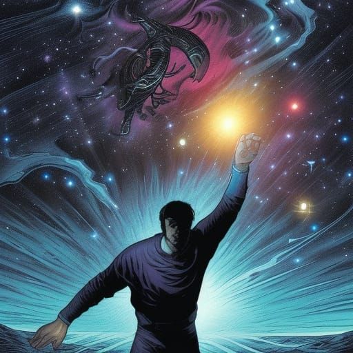 Man Drifting in Space on a Star