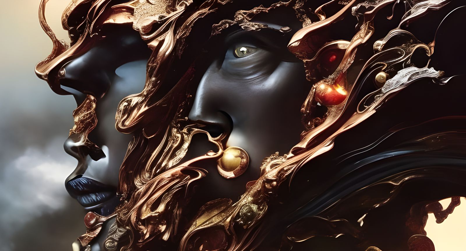 Melting Bismuth Being: Detailed Digital Portrait