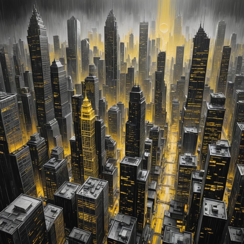 Twilight Cityscape in Black, White and Yellow
