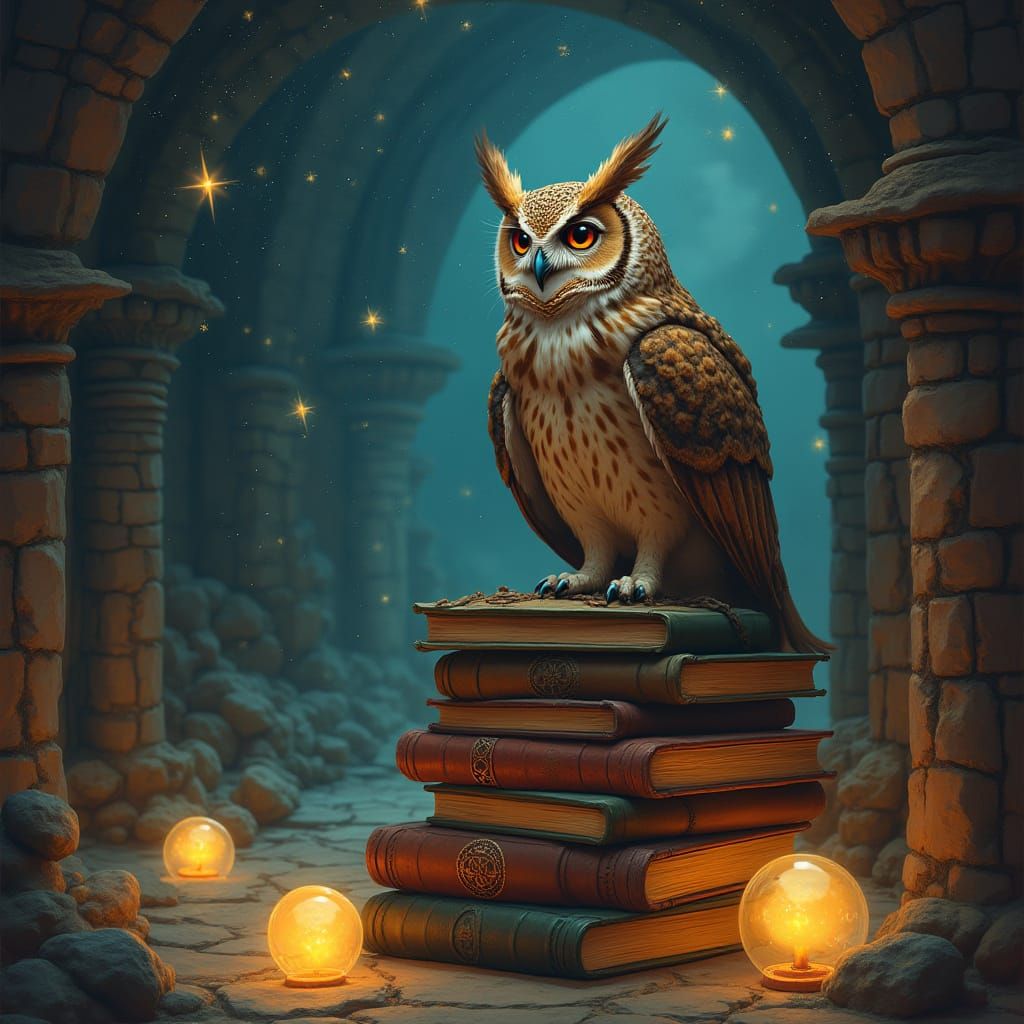 Mystical Owl Sage in Hidden Library