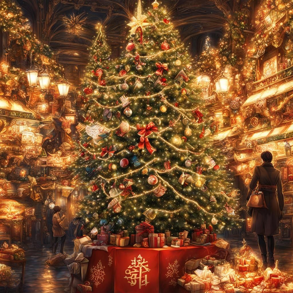 Festive Christmas Scene in Anime Art Style
