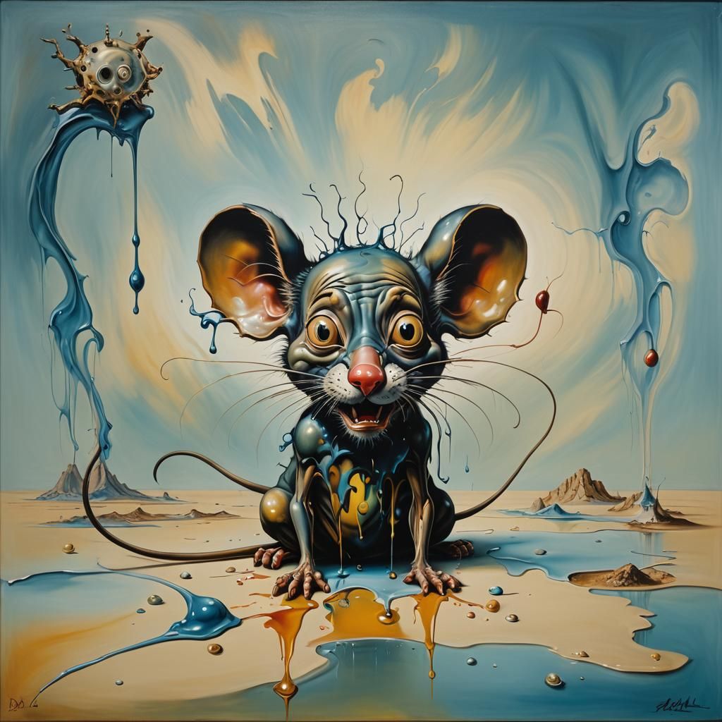 Surrealist Mouse Melts in a Dreamlike Scene