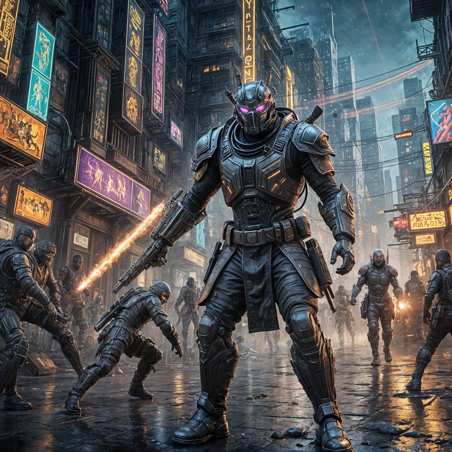 Cyberpunk Battle with Ancient Romans: Detailed Matte Paintin...