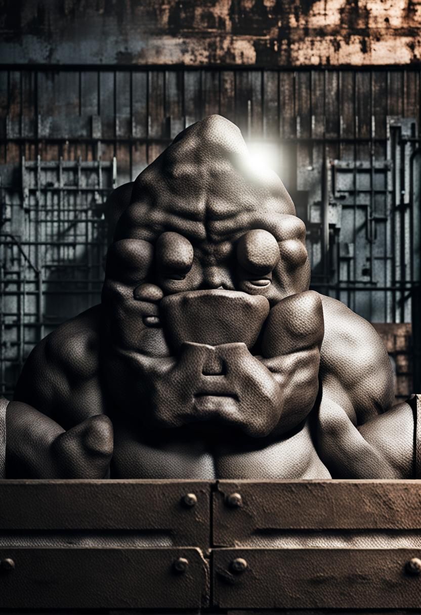 Heroic Muscular Figure in Gritty 3D Rendering