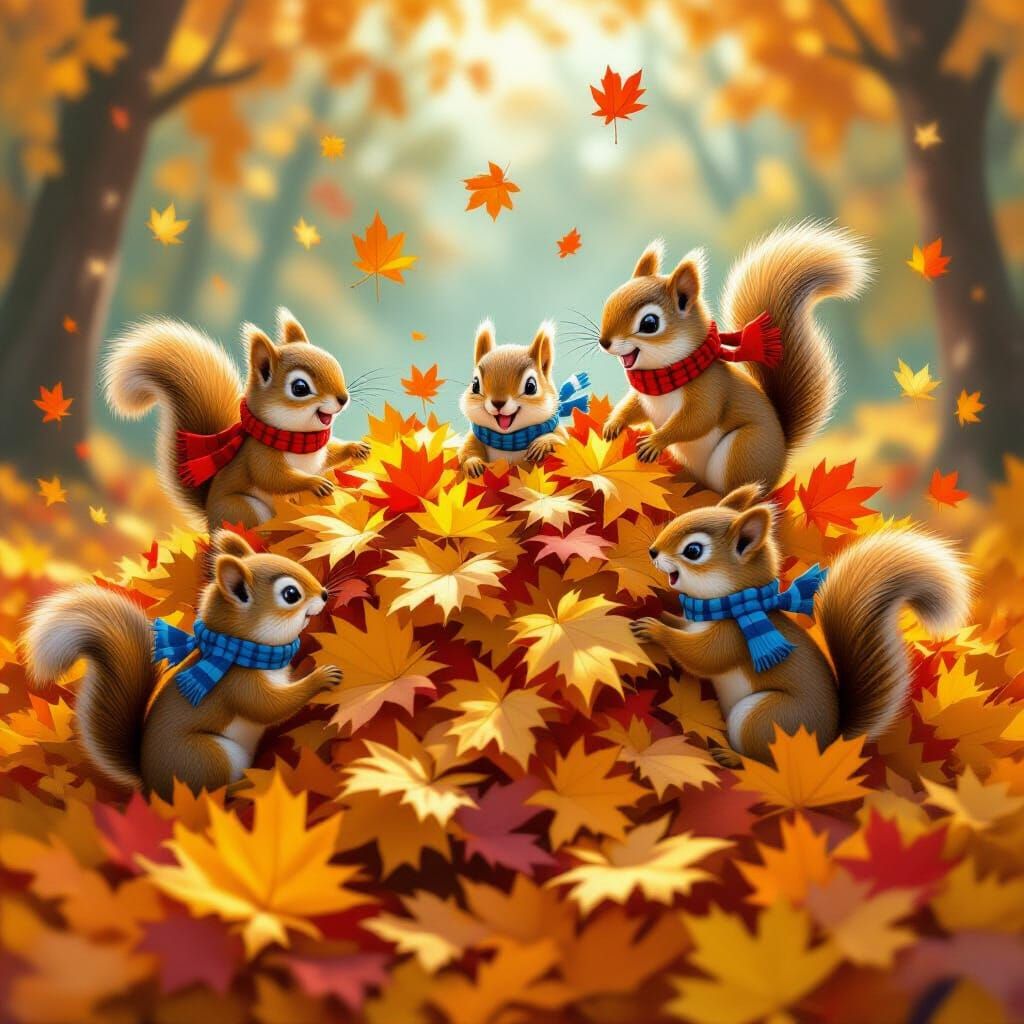 Squirrels Tumble Joyfully in Autumn Leaves