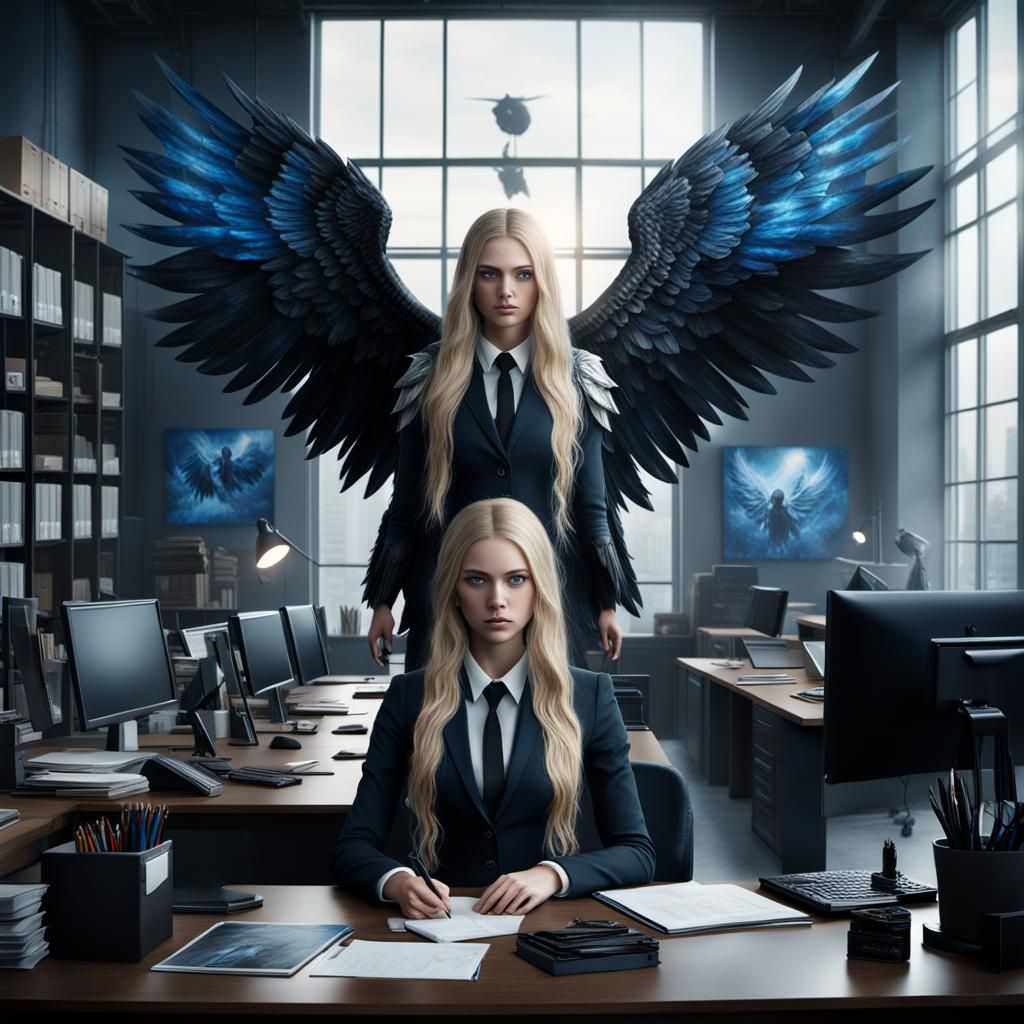 Girl with Angel Wings at Work: Digital Matte Painting