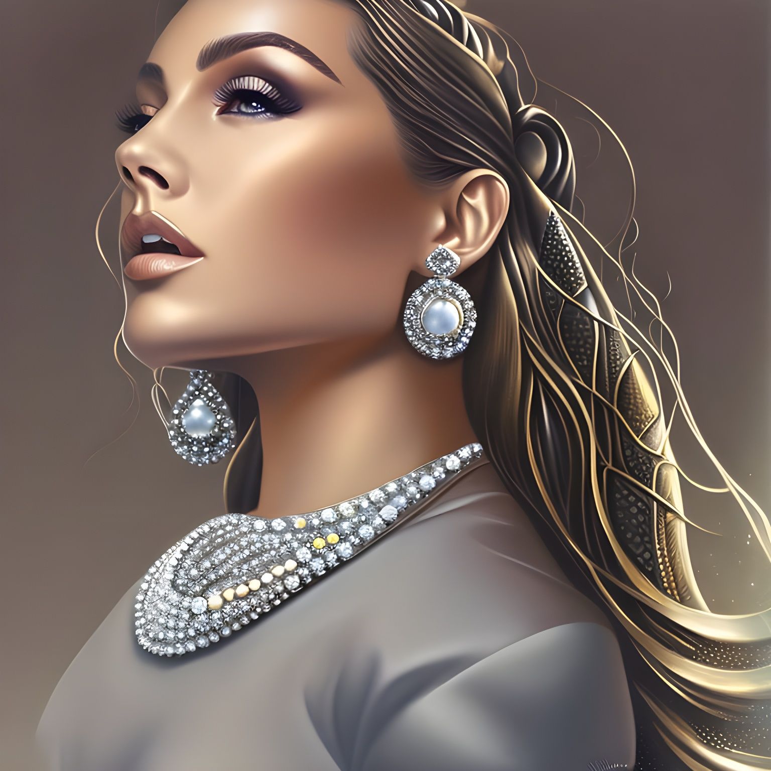 Woman with Diamond Earrings: Digital Art Portrait