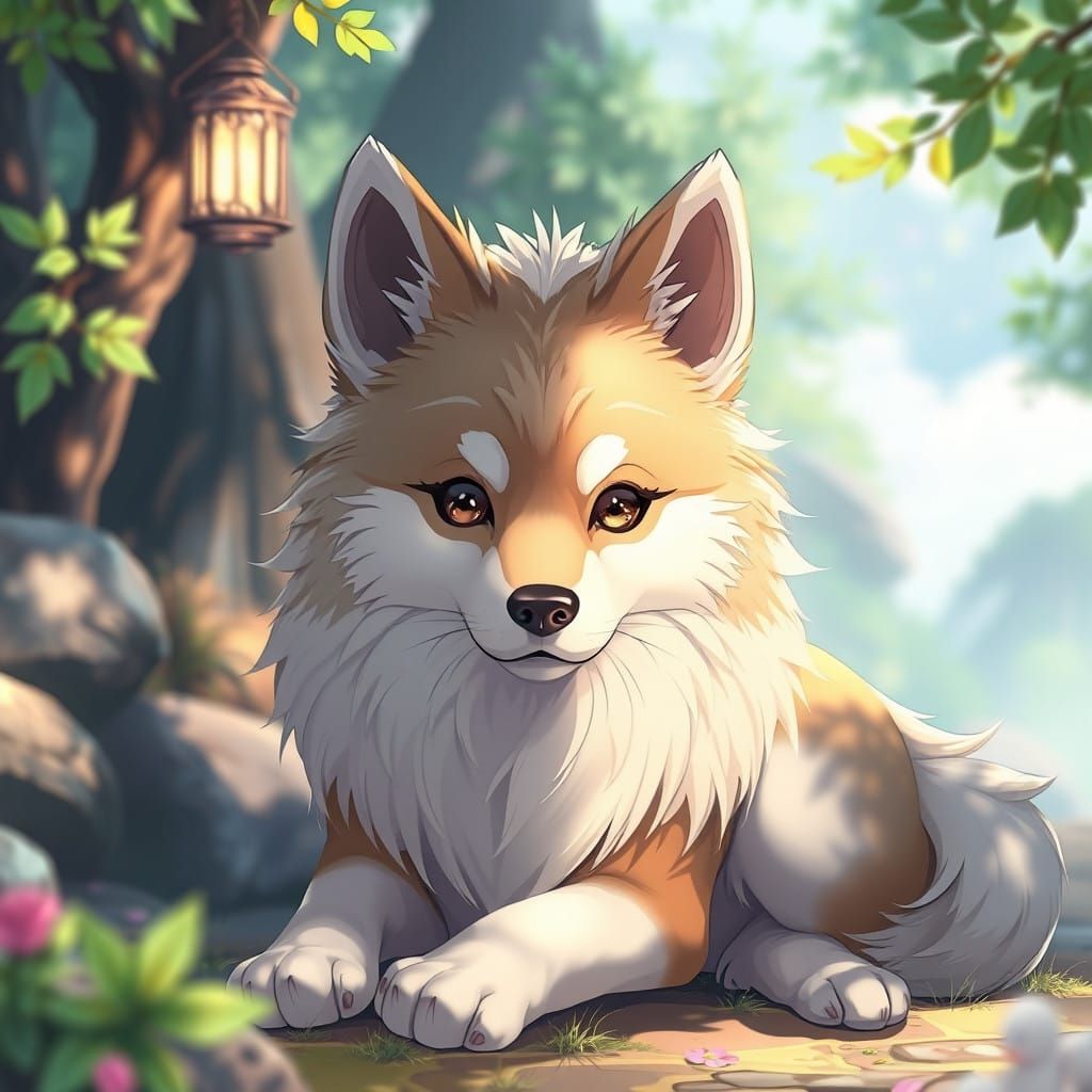 Majestic Anime-Inspired Canine in Fantastical Environment