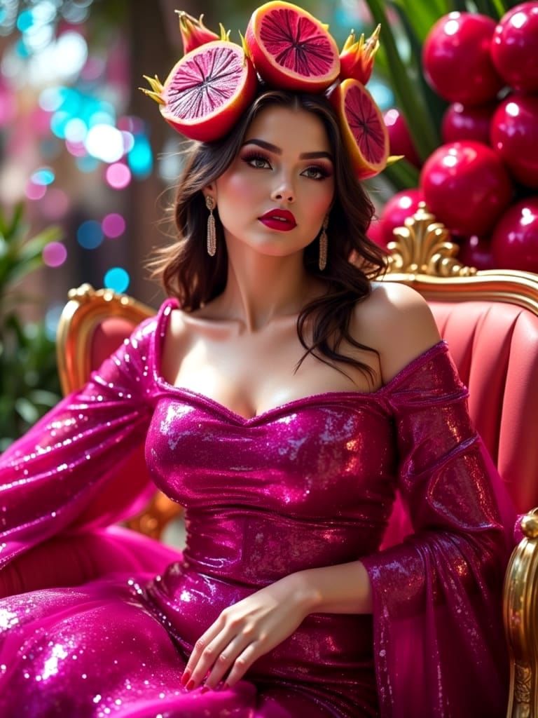 Dragon Fruit Goddess in Latex, Shiny Surrealism