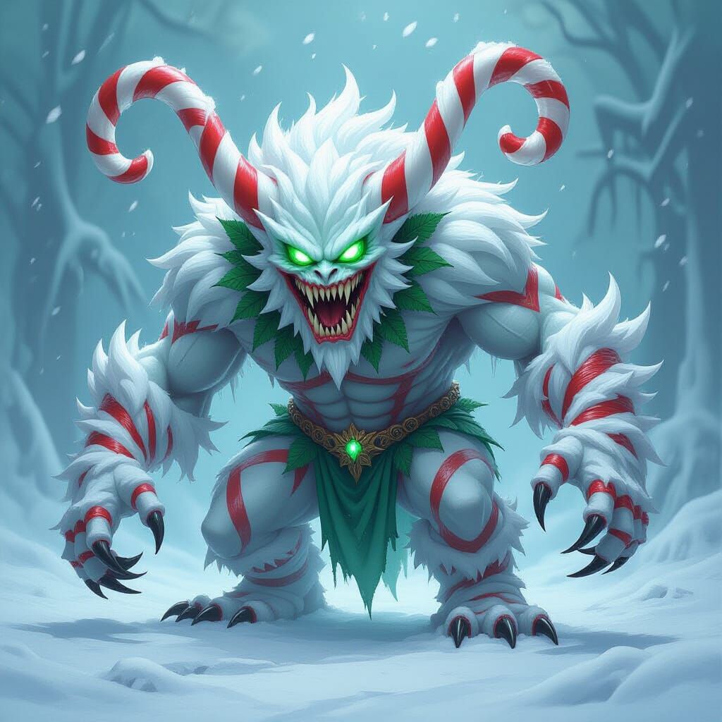 Monstrous Peppermint Creature in Gothic Fantasy Art Style