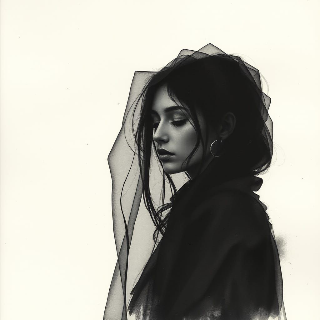 Embodiment of Shyness: Ethereal Ink Wash Art