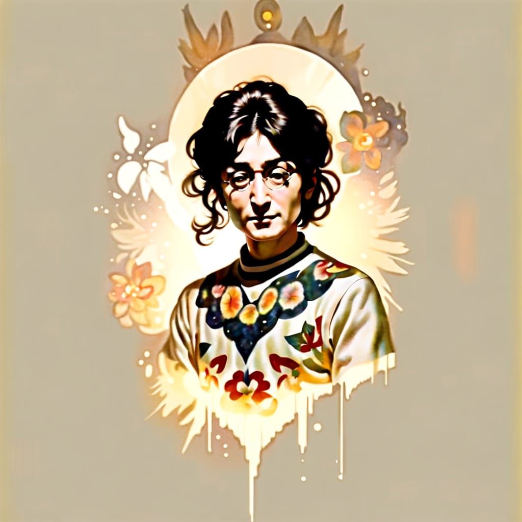 John Lennon Speech Portrait in Dreamlike Mural Style