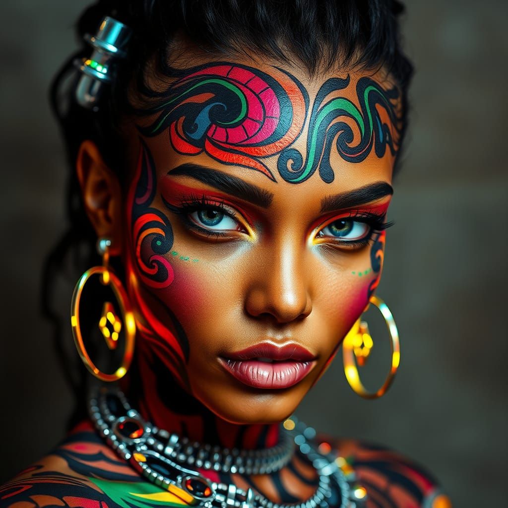 Stunning Woman with Futuristic Body Paint and Jewelry