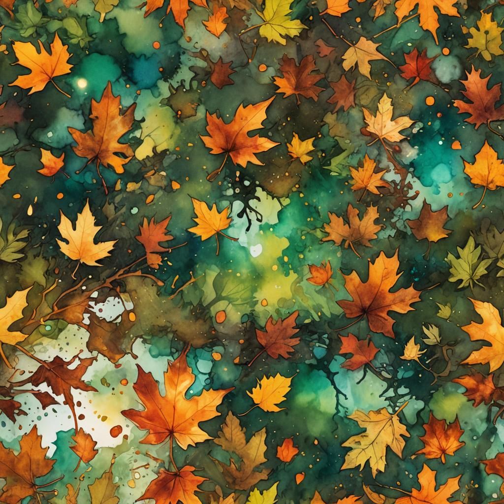 Autumn Forest in Alcohol Ink Watercolor Style