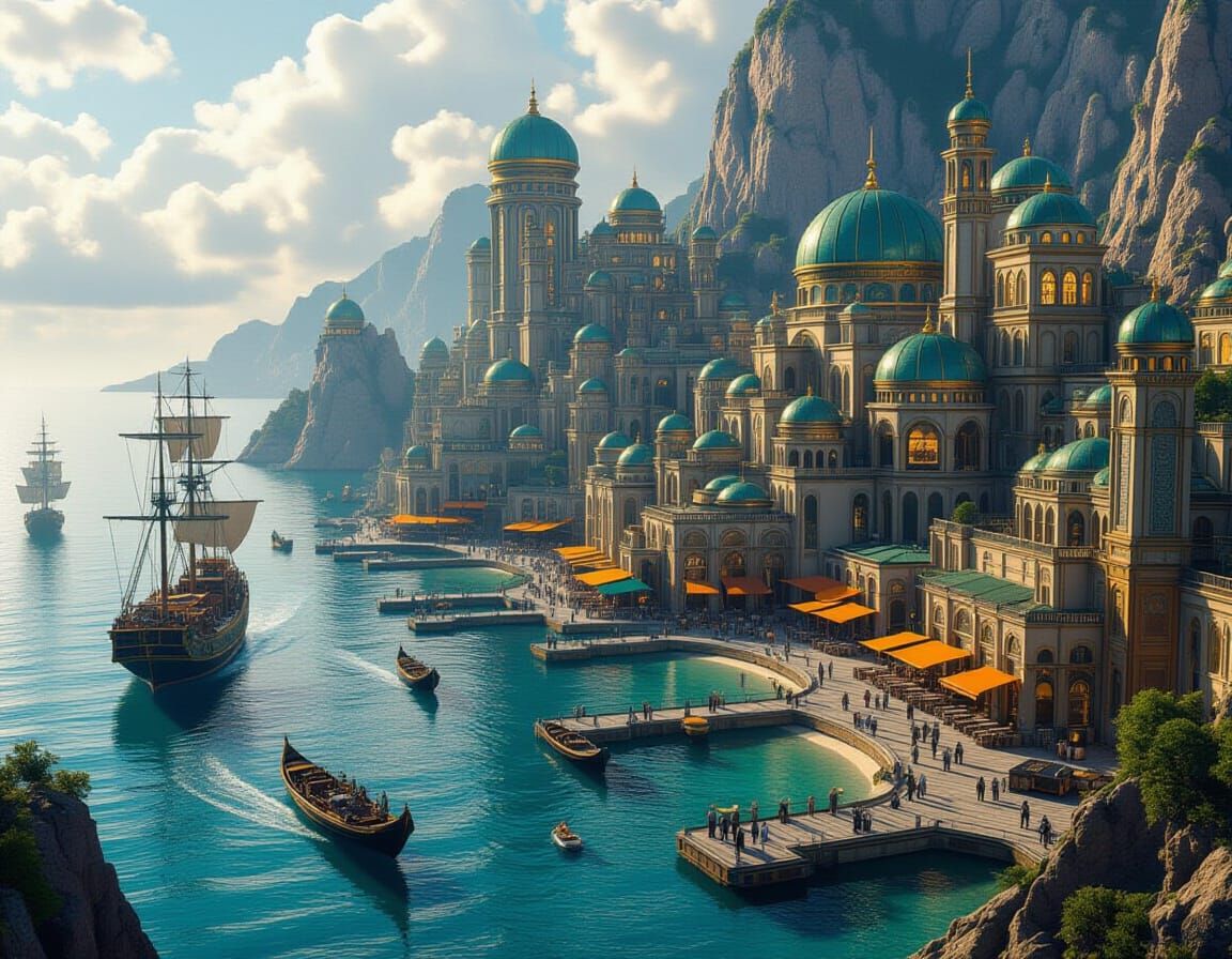 Exotic port city from a thousand years past or a thousand ye...