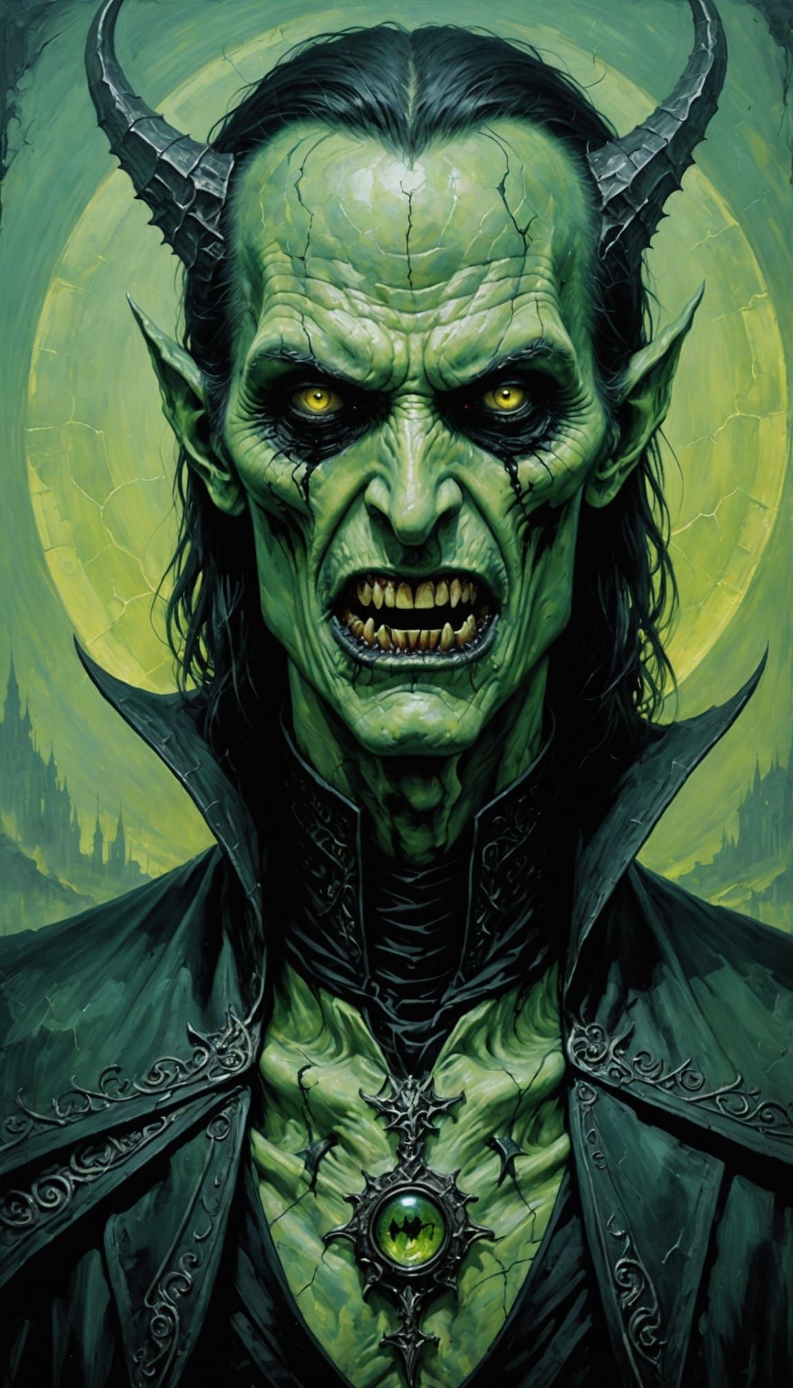 Gothic Vampire Portrait in Oil on Canvas with Grotesque Fang...