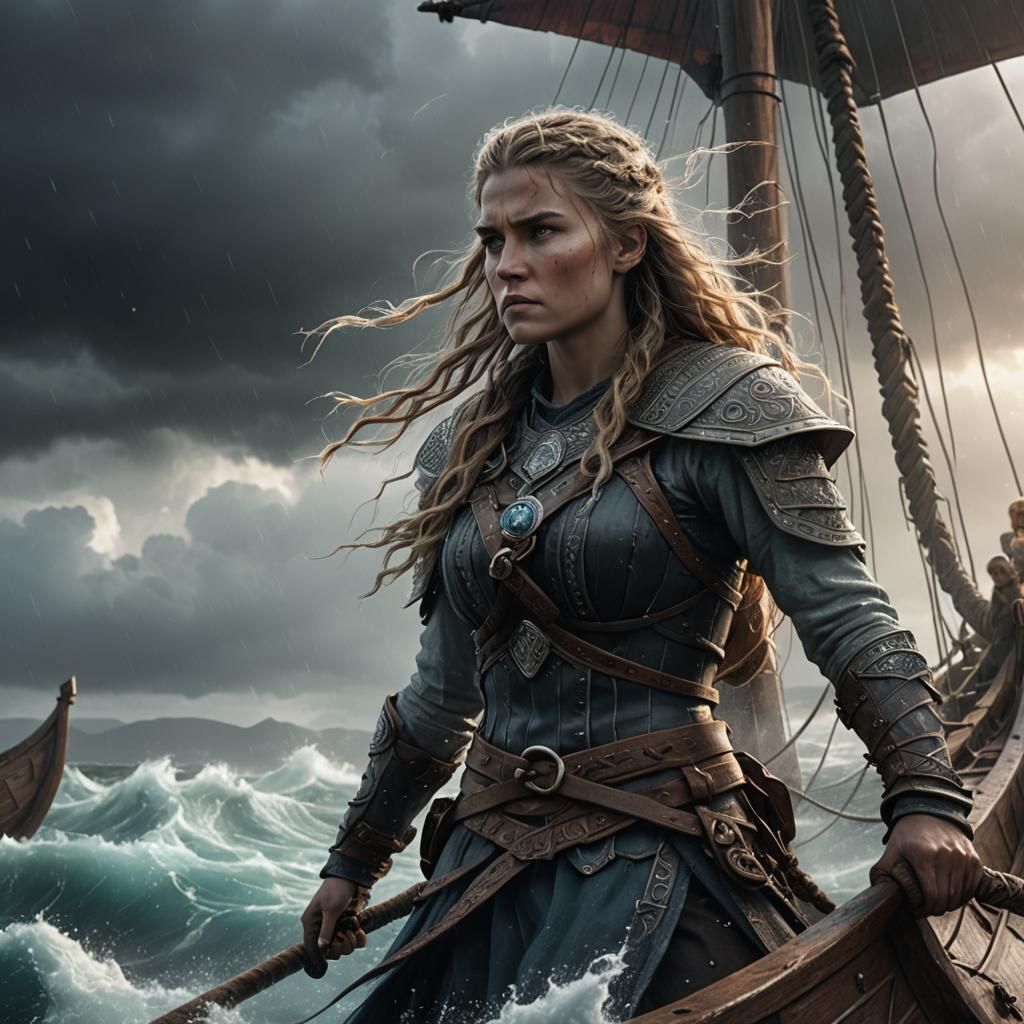 Viking Warrior Woman on Stormy Seas