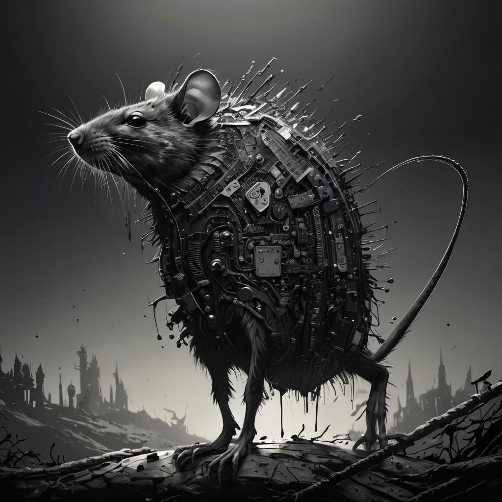 Crowned Bio-Tech Rat in Impasto Style