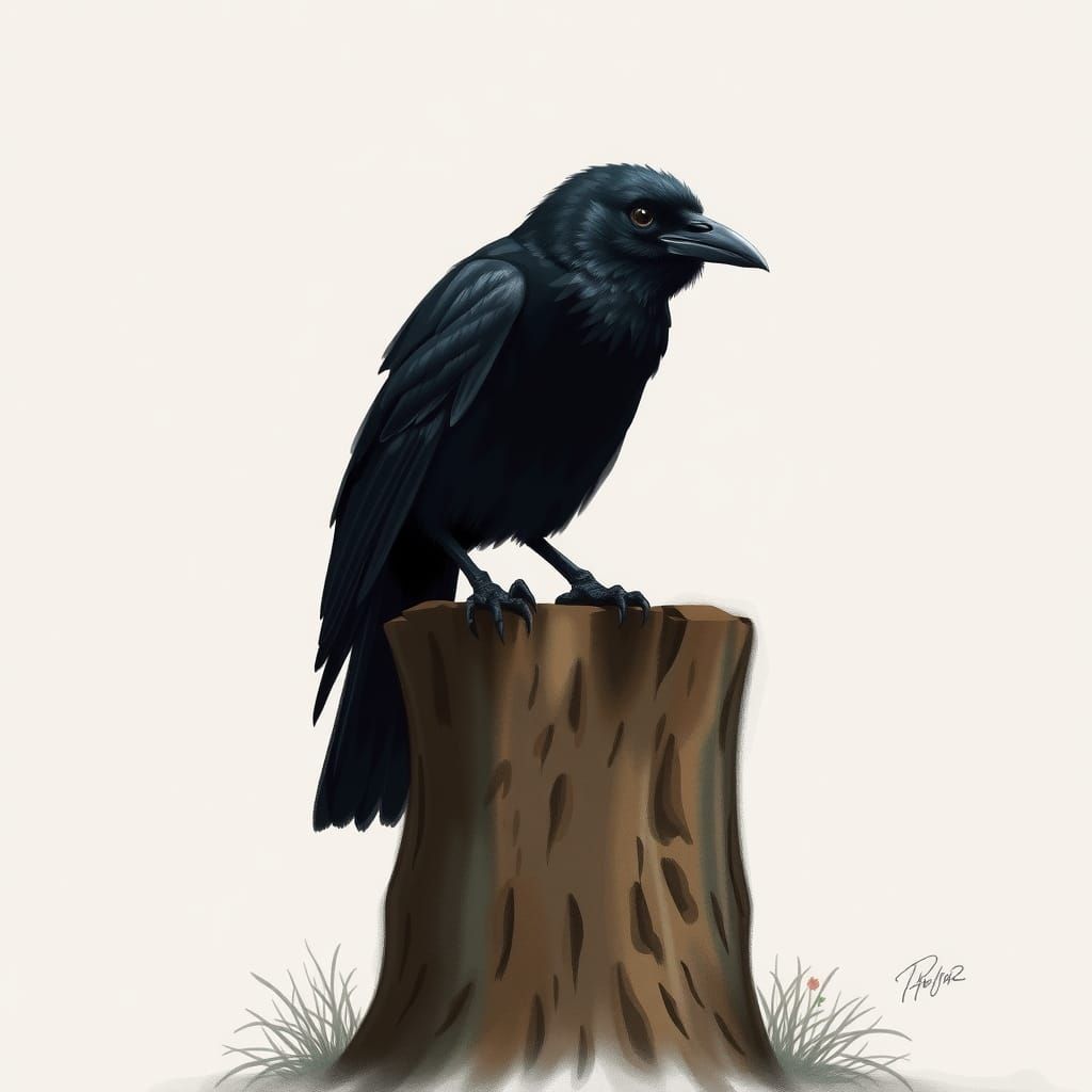 Crow on Stump Digital Painting