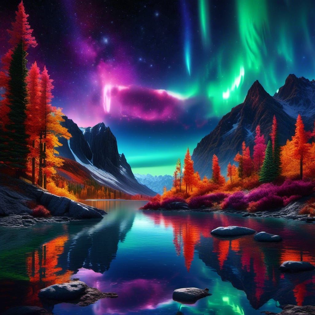 Glowing Nebula Flower Cove with Aurora Reflection