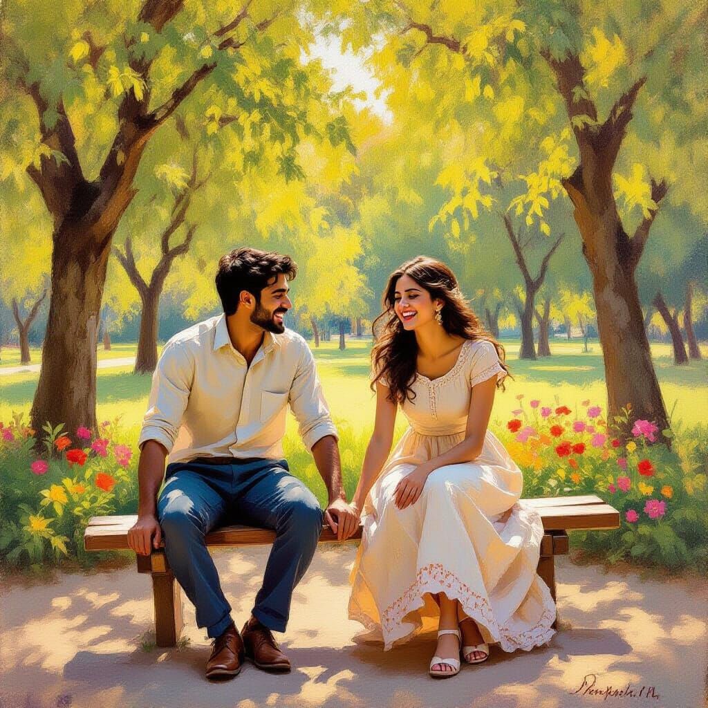 Joyful Bengali Couple on Seesaw in Sunlit Park