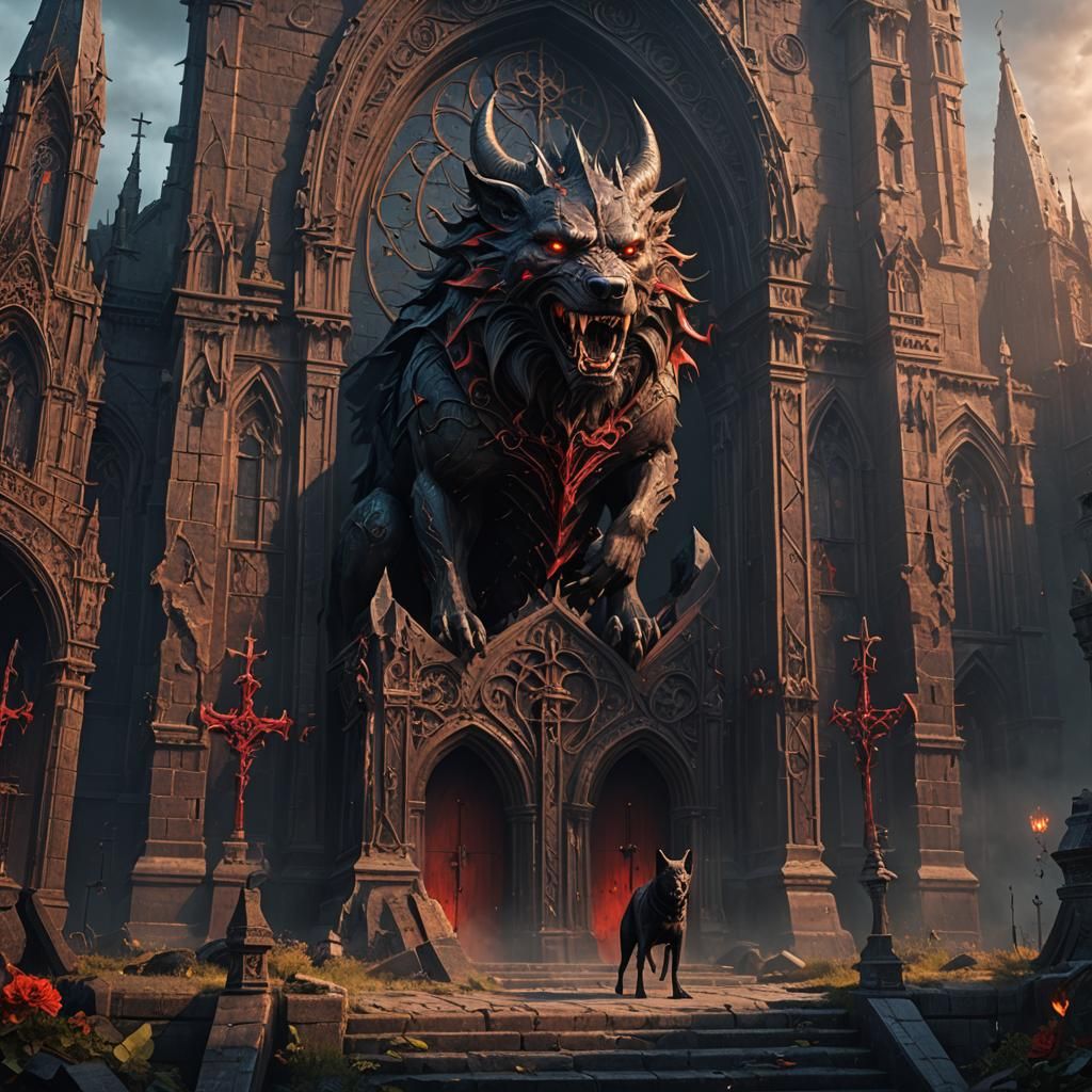 Hellhound Guarding a Satanic Church
